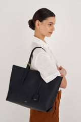 Oroton Margot Medium Zip Tote in Black and Pebble Leather for Women