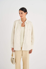 Oroton Leather Overshirt in Paper White and 100% Leather for Women