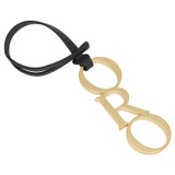 Front product shot of the Oroton Logo Oro Bag Charm in Brass/Black and Smooth Leather for Women