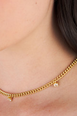 Profile view of model wearing the Oroton Keely Necklace in Gold/Clear and  for Women