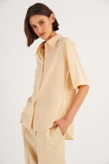 Oroton Short Sleeve Fluid Blouse in Creamed Honey and 92% Silk 8% Spandex for Women