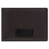 Front product shot of the Oroton Lucas 4 Credit Card Mini Wallet in Chocolate/Black and Pebble Leather for Men