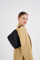 Oroton Lilly Zip Top Crossbody in Black and Pebble leather for Women