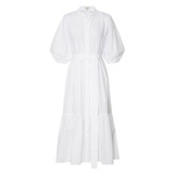 Front product shot of the Oroton Poplin Gathered Dress in White and 100% Cotton for Women