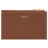 Front product shot of the Oroton Margot 4 Credit Card Mini Zip Pouch in Whiskey and Pebble leather for Women