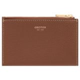 Front product shot of the Oroton Margot 4 Credit Card Mini Zip Pouch in Whiskey and Pebble leather for Women