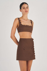 Oroton Scallop Wrap Skirt in Dark Chocolate and 100% Linen for Women
