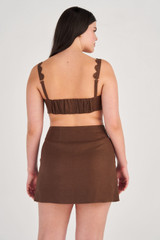 Oroton Scallop Wrap Skirt in Dark Chocolate and 100% Linen for Women