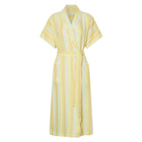 Front product shot of the Oroton Long Stripe Robe in Marigold and 100% Linen for Women