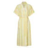 Front product shot of the Oroton Long Stripe Robe in Marigold and 100% Linen for Women