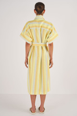 Oroton Long Stripe Robe in Marigold and 100% Linen for Women