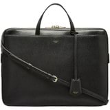 Front product shot of the Oroton Muse 15" Slim Laptop Bag in Black and Two Tone Saffiano Leather / Smooth Leather for Women