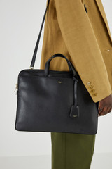 Oroton Muse 15" Slim Laptop Bag in Black and Two Tone Saffiano Leather / Smooth Leather for Women