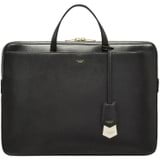Front product shot of the Oroton Muse 15" Slim Laptop Bag in Black and Two Tone Saffiano Leather / Smooth Leather for Women