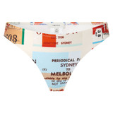 Front product shot of the Oroton Ticket Print Bikini Bottom in Fuchsia and 78% Polyamide/ 22% Elastane for Women