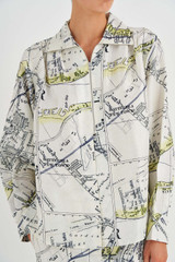 Oroton Map Print Shirt in Antique Cream and 100% Silk for Women