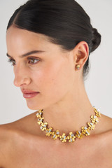 Profile view of model wearing the Oroton Leora Necklace in Worn Gold/Silver/Clear and Brass base metal with precious metal plating/stone for Women