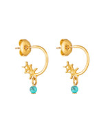 Front product shot of the Oroton Starfish Charm Hoops in Worn Gold/Turquoise and Brass base metal with precious metal plating for Women