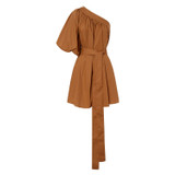 Front product shot of the Oroton One Shoulder Gathered Dress in Brandy and 100% Cotton for Women