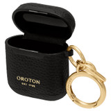 Oroton Lilly Airpods Case Keyring in Black and Pebble Leather for Women