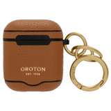 Front product shot of the Oroton Lilly Airpods Case Keyring in Cognac and Pebble Leather for Women
