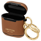 Front product shot of the Oroton Lilly Airpods Case Keyring in Cognac and Pebble Leather for Women