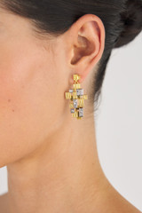 Oroton Leora Drop Earring in Worn Gold/Silver/Clear and Brass base metal with precious metal plating/stone for Women