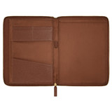 Internal product shot of the Oroton Marcus A4 Zip Folio in Dark Whiskey and Pebble Leather for Men