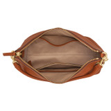 Internal product shot of the Oroton Lilly Zip Top Hobo in Cognac and Pebble leather for Women