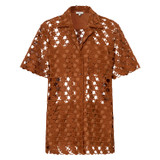 Oroton Short Sleeve Lace Over Shirt in Tan and 100% Polyester for Women