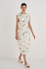 Oroton Structured Spaced Label Dress in Soft Cream and 100% Silk for Women