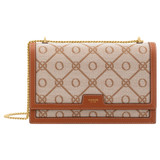 Oroton Lena Clutch in Cognac and Oroton Signature Recycled Jacquard Fabric. Smooth Leather for Women