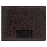 Front product shot of the Oroton Lucas 8 Credit Card Zip Wallet in Chocolate/Black and Pebble Leather for Men
