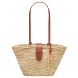 Front product shot of the Oroton Madison Small Tote in Natural/Brandy and Straw/Smooth Leather Trims for Women