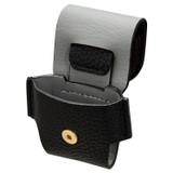 Front product shot of the Oroton Margot Airpod Case in Black and Pebble Leather for Women