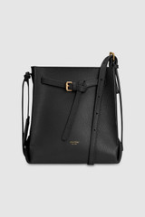 Front product shot of the Oroton Margot Mini Bucket Bag in Black and Pebble leather for Women