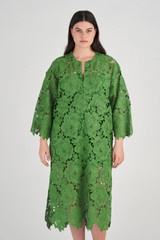 Profile view of model wearing the Oroton Lace Kaftan Dress in Garden and 100% Polyester for Women