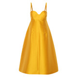Front product shot of the Oroton Sculpture Bodice Dress in Marigold and 86% Polyester, 14% Silk for Women