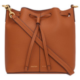 Front product shot of the Oroton Lilly Small Bucket Bag in Cognac and Pebble Leather for Women