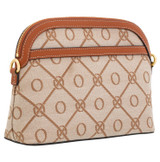 Oroton Lena Slim Crossbody in Cognac and Oroton Signature Recycled Jacquard Fabric. Smooth Leather for Women