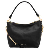Front product shot of the Oroton Lilly Zip Top Hobo in Black and Pebble leather for Women