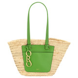 Front product shot of the Oroton Maine Medium Tote in Garden/Natural and Hand Woven Straw With Recycled Leather Trims for Women