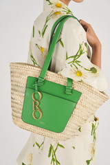 Oroton Maine Medium Tote in Garden/Natural and Hand Woven Straw With Recycled Leather Trims for Women