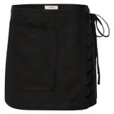 Front product shot of the Oroton Linen Wrap Skirt in Black and 100% Linen for Women