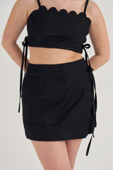 Oroton Linen Wrap Skirt in Black and 100% Linen for Women