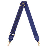 Front product shot of the Oroton Logo Bag Strap in Fisherman Blue and Logo Jacquard Webbing With Leather Trims for Women