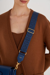 Oroton Logo Bag Strap in Fisherman Blue and Logo Jacquard Webbing With Leather Trims for Women