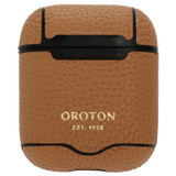 Front product shot of the Oroton Dylan Airpods Case in Tan and Pebble Leather for Women