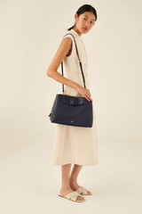 Oroton Avery Three Pocket Day Bag in Denim Blue and Soft Pebble Leather for Women