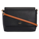 Oroton Harriet Crossbody in Black and Saffiano Leather With Smooth Leather Trim for Women